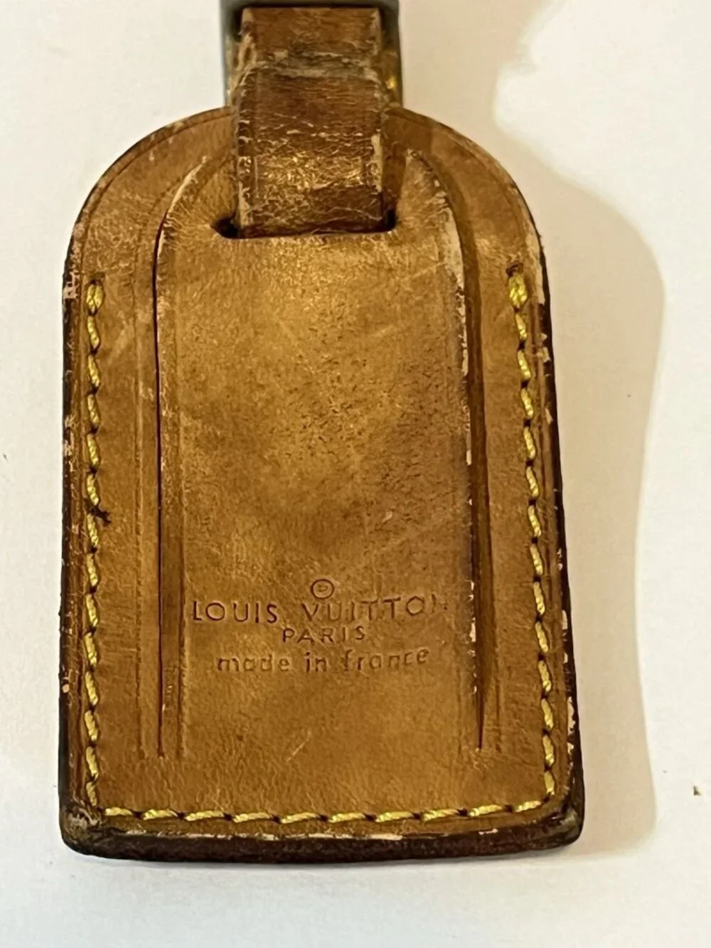 AS-IS Authentic Louis Vuitton Vachetta Leather Luggage Tag Brass Buckle France